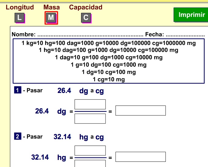 Factores de conversión de longitud, masa y capacidad | Recurso educativo 38491