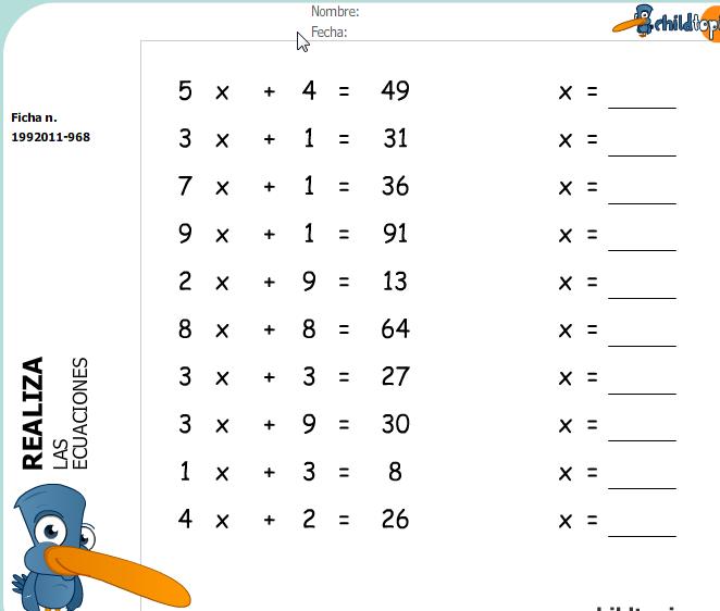 Fichas: ecuaciones de primer grado | Recurso educativo 43965