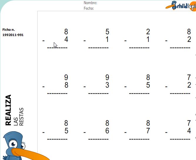 Fichas: restas | Recurso educativo 43968