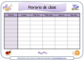 Horario escolar para descargar - Familia y Cole | Recurso educativo 683887